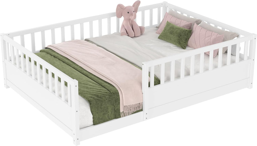 Full Size Montessori Floor Bed with High Rails