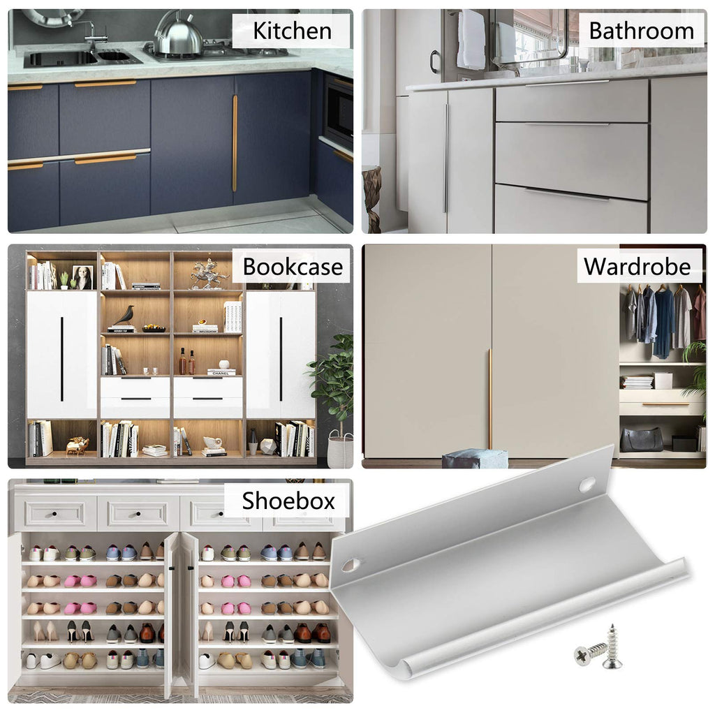 12 PCS 80mm Silver Aluminum Edge Pull, Concealed Cabinet Handle