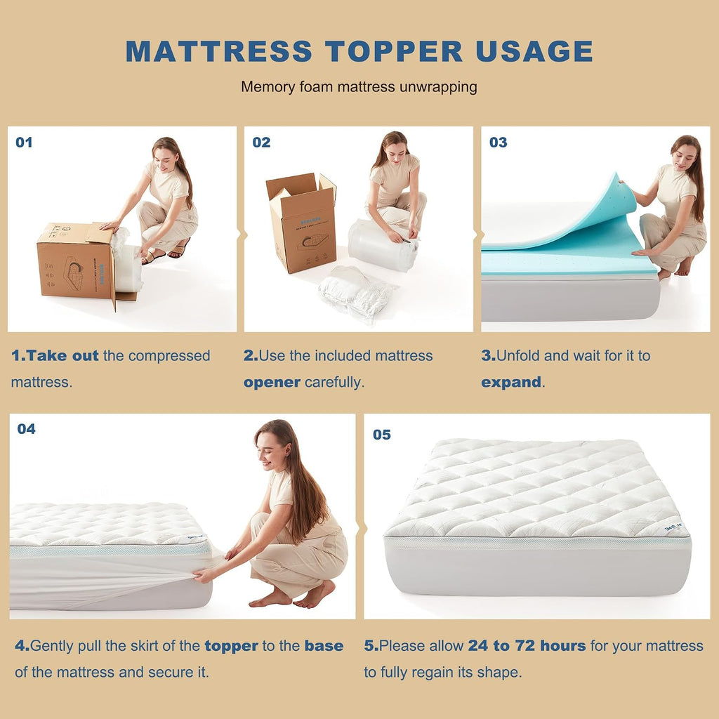 Queen Mattress Topper 4-Inch Dual Layer Memory Foam Mattress Topper | Mattress Topper for Back Pain, Dual Layer