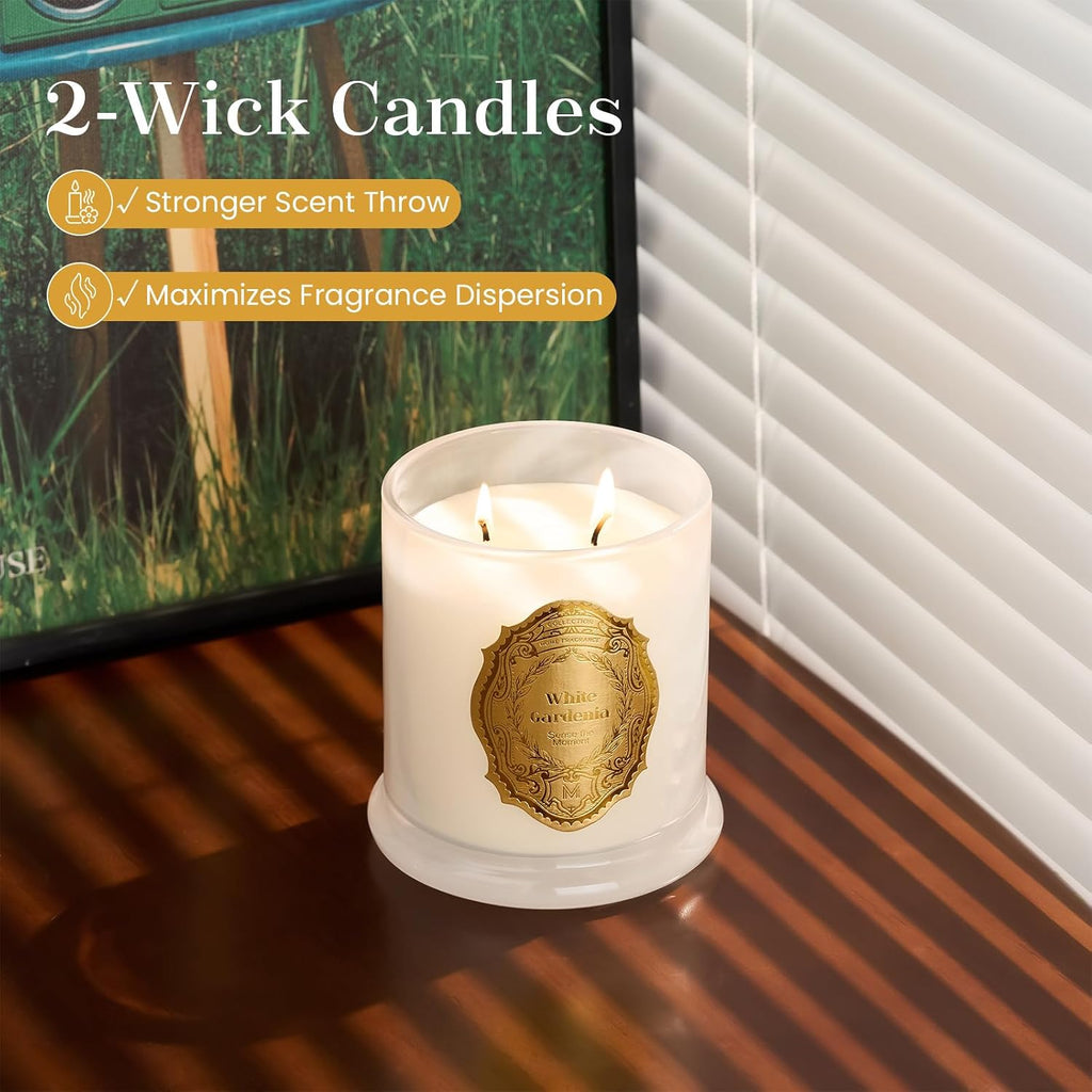 White Gardenia Candles Scented, 2 Wick 12.7oz Soy Wax Candles 70 Hours Long Burning, Non Toxic Candles Gift
