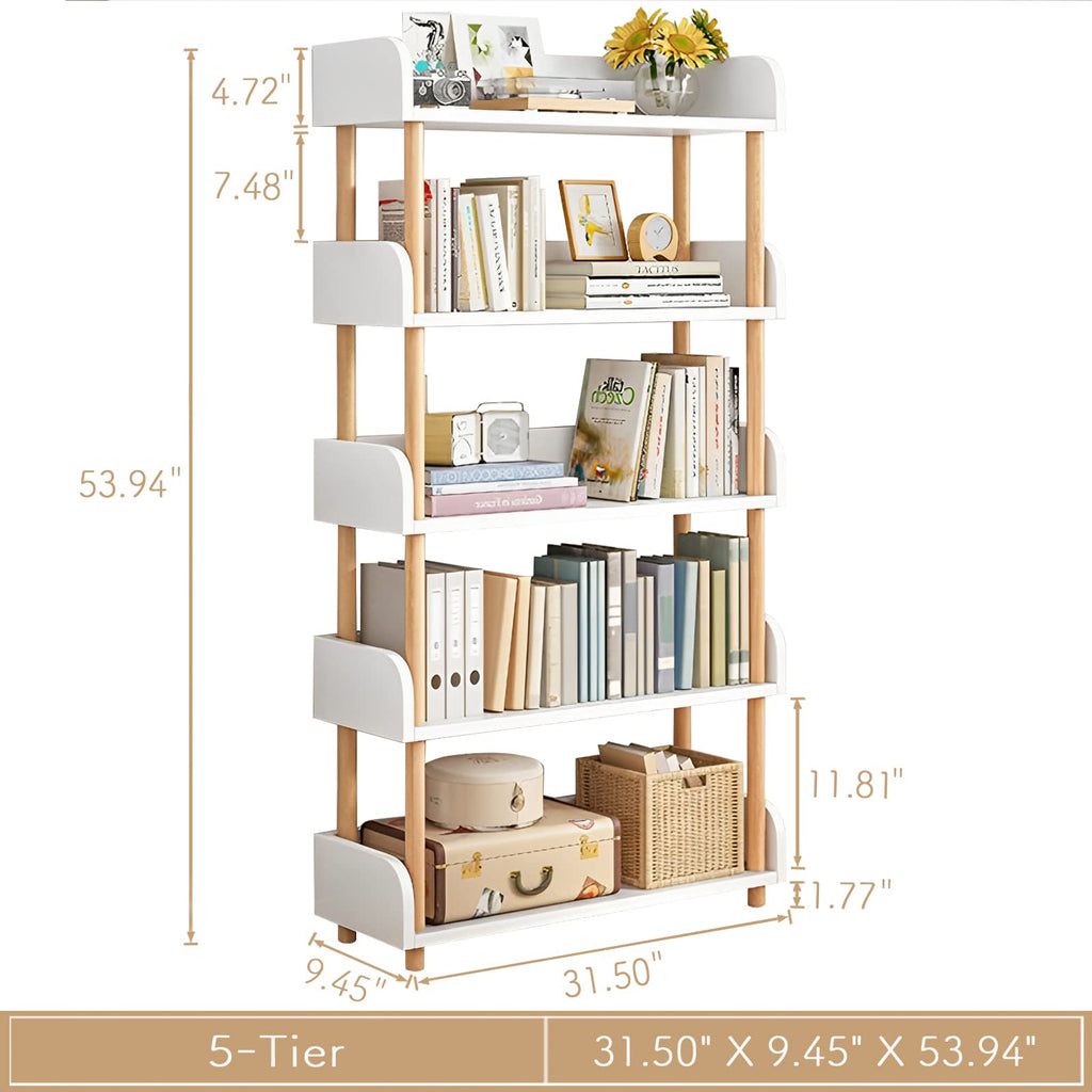 5-Tier Wooden Open Bookcase, Warm White