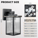Outdoor Wall Lights for House Exterior - IP65 Waterproof Porch Lights with Textured Glass & Matte Black Metal