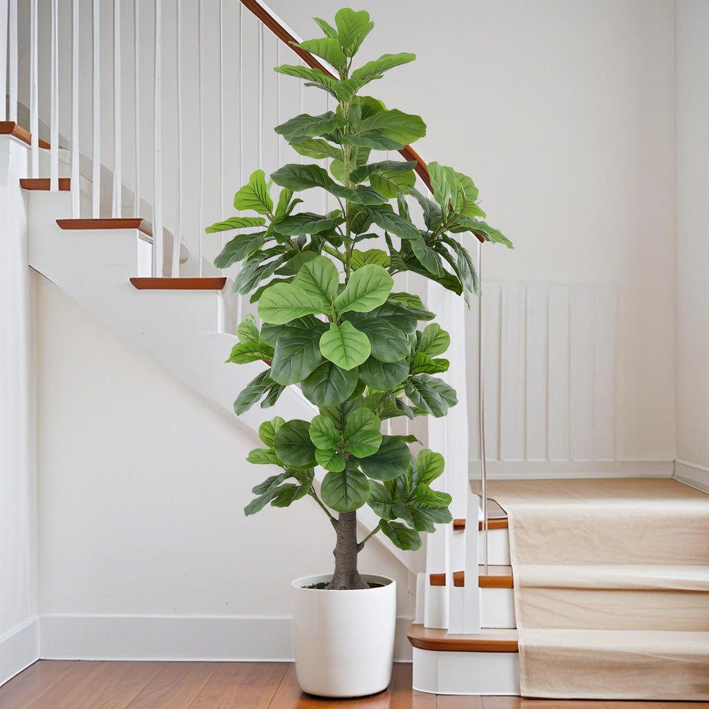 Artificial Fiddle Leaf Fig Tree 6FT(72in) Tall Faux Tree with Large Realistic Trunks and Big Leaves, Fake Floor
