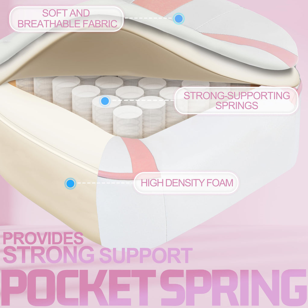 Gaming Chair, High Back Pink Gaming Chair with Footrest and Massage, Gaming Chairs for Adults with Pocket Spring