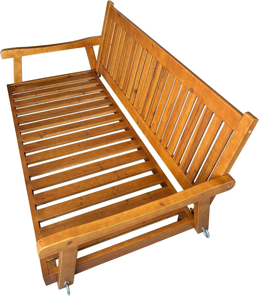 6 FT Wooden Porch Swing Bed with Thick Cushion - Outdoor Hanging Daybed or Porch, Solid Fir Wood Frame