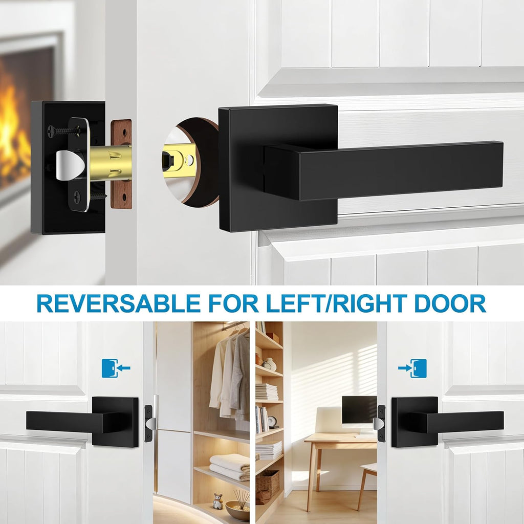 8 Pack Matte Black Door Handles Interior, Passage Door Knobs Closet Door Levers