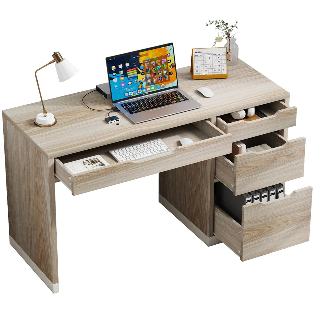 48 Inch Computer Desk with 4 Drawers, Natural Oak