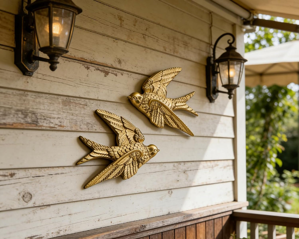 4.75 Inch Gold Swallow Bird Wall Sculpture - Set of 2