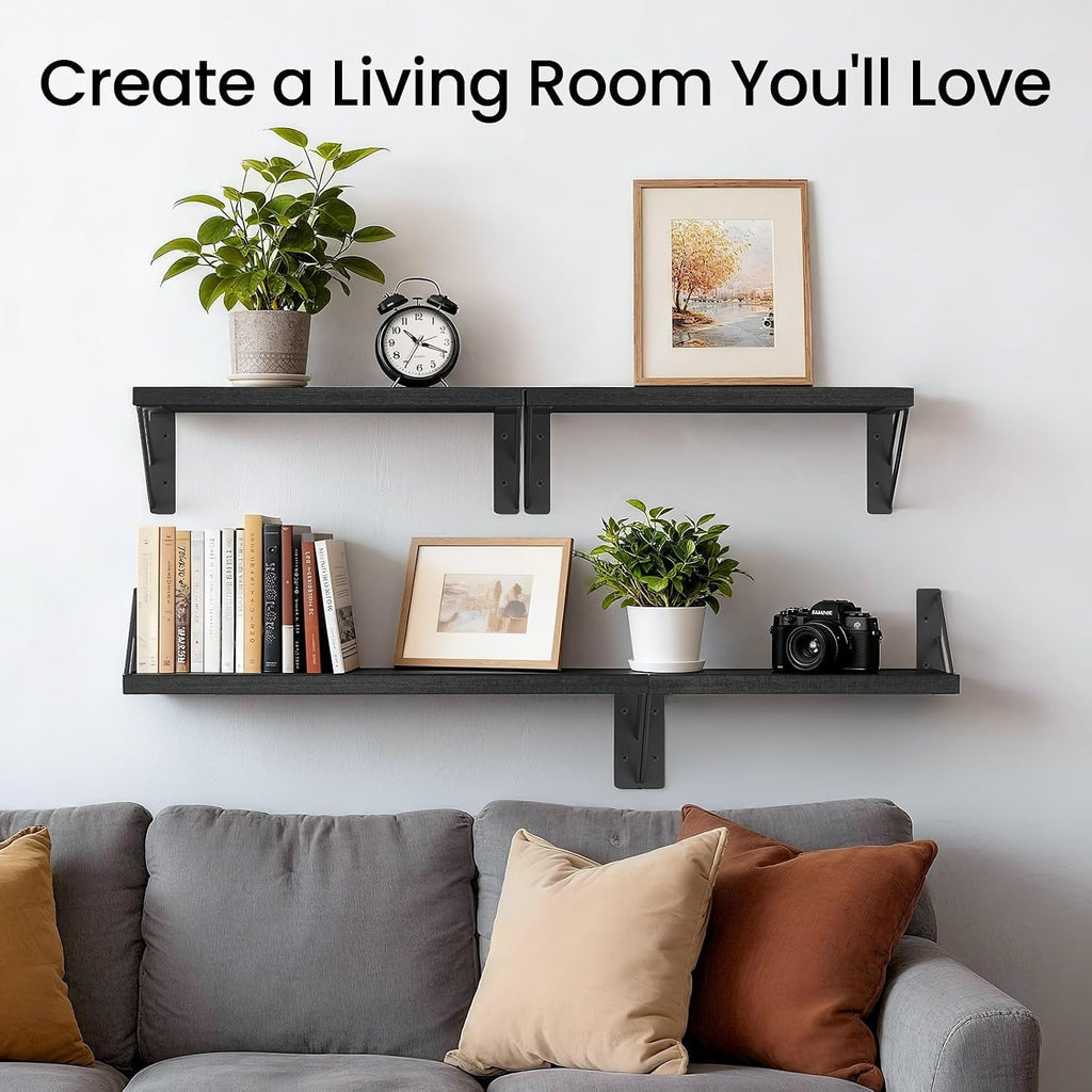 Wall Mounted Floating Shelves (Black, Set of 3, 16" Mixed)