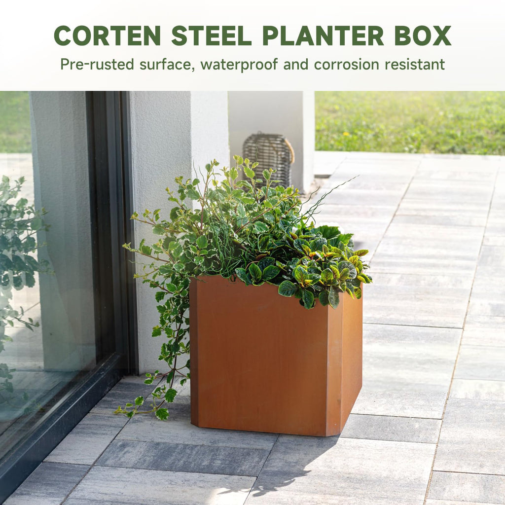 Corten Steel Planter Box 24"L x 24"W x 24"H Large Square Steel Planter Box