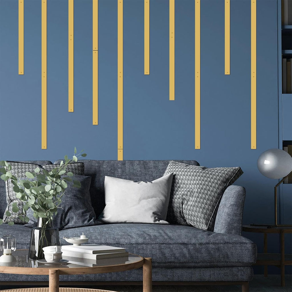 Golden Metal Wall Art Modern Striped Walls Decor Minimalist Line Arts Sign - Set of 20
