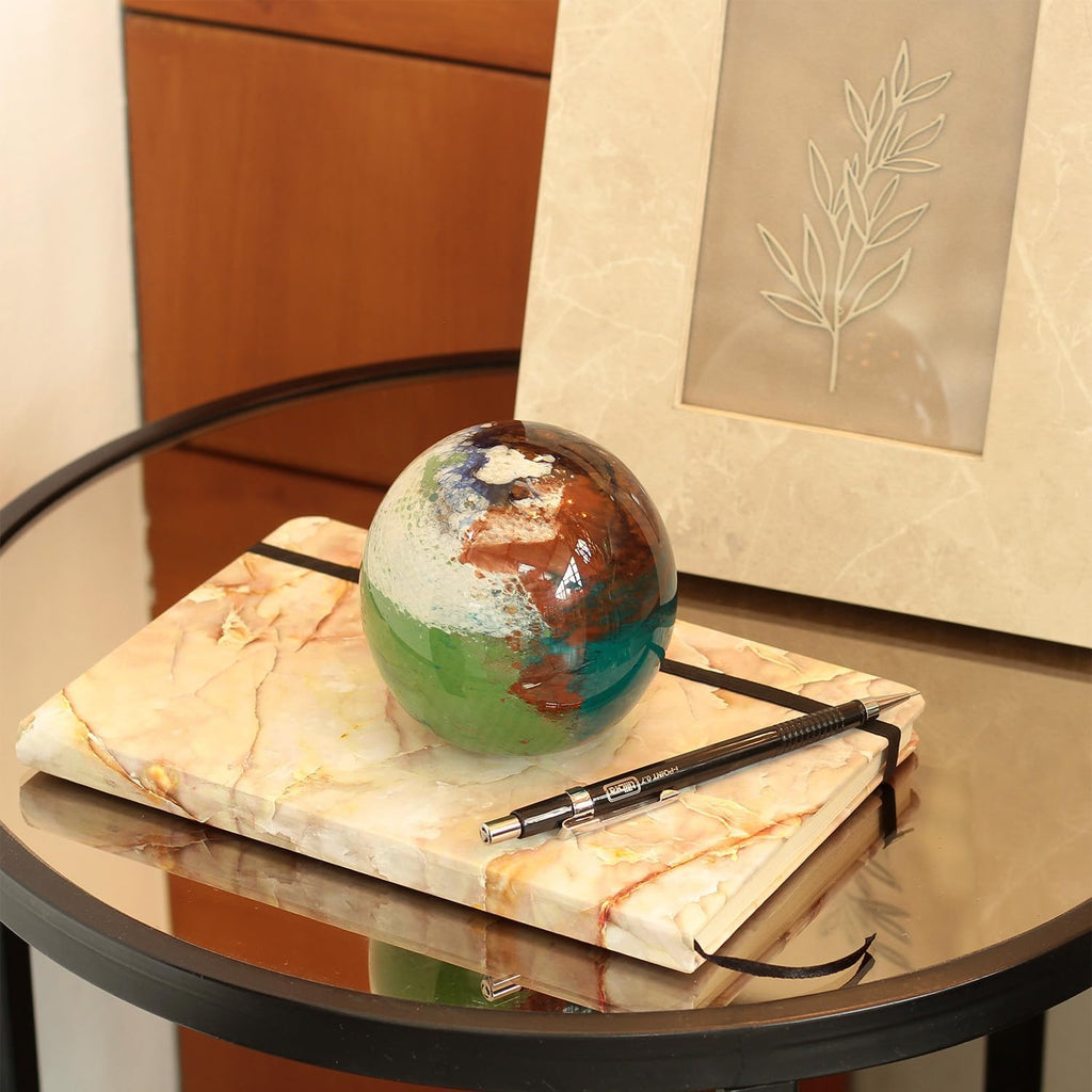 Murano Style Art Glass Paperweight Planet Earth Hand Blown for Offices