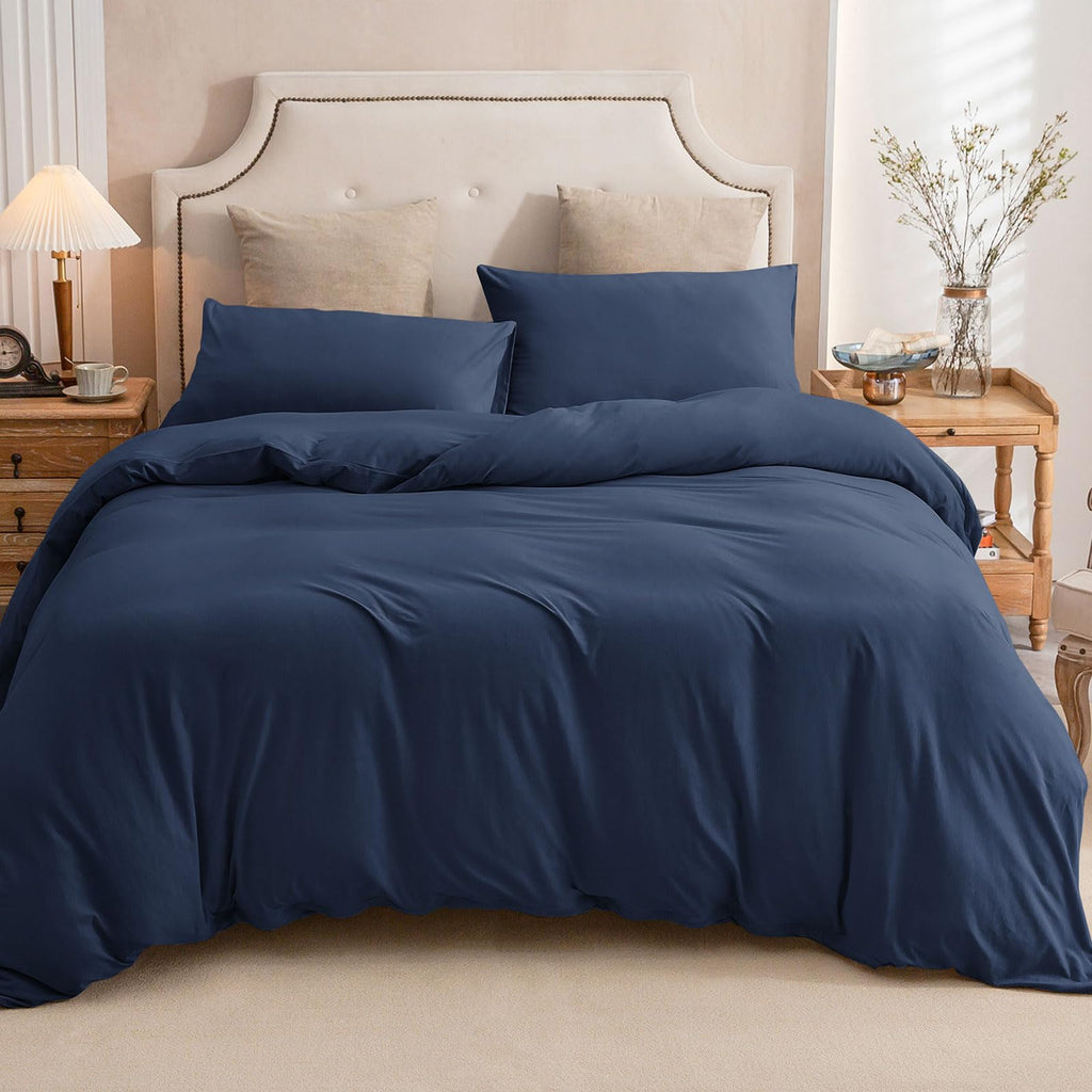 ERA Jersey Knit Duvet Cover Set Solid Navy Blue