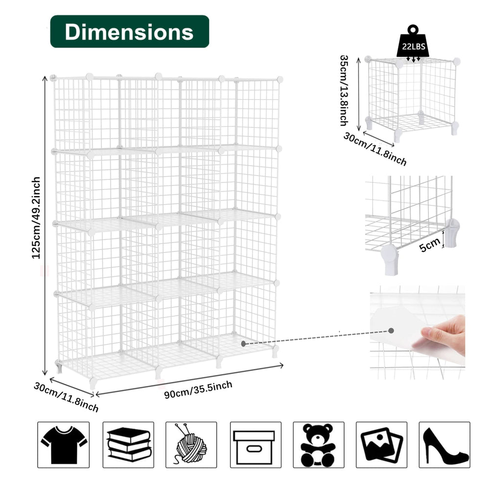 Wire Cube Storage, Closet Organizer, 12 Cube Storage Shelf, White