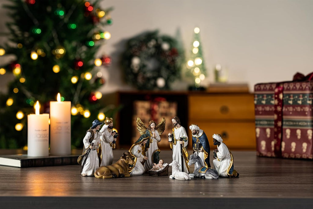5'' Nativity Set with 11 Figures, Indoor Nativity Scene Figurines, Holy Family Statue, Christmas Decorations