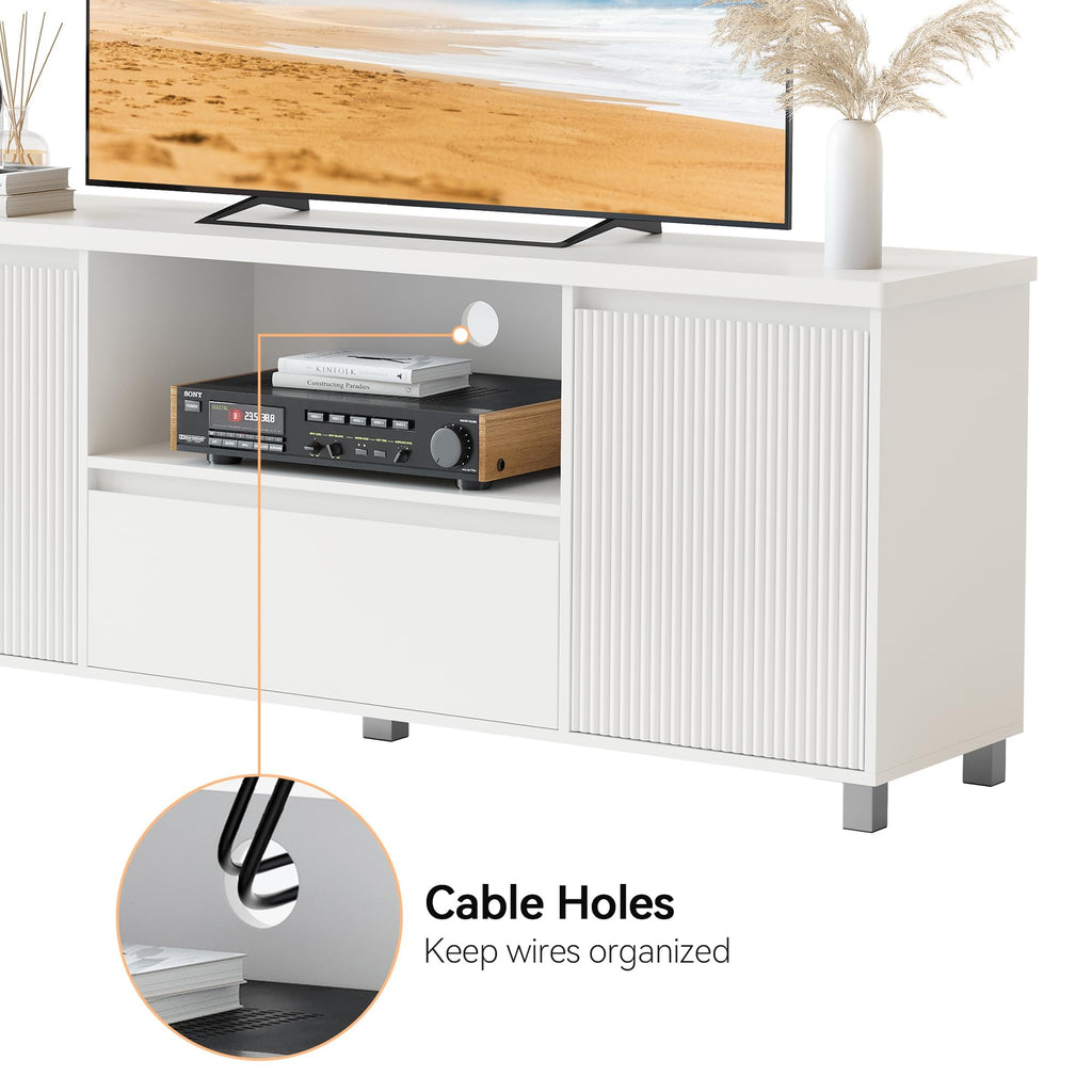 63in TV Stand for TVs Up to 70", Fluted Entertainment Center with Storage Drawer and Open Shelves, Modern TV Console