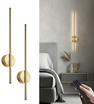 Battery Operated Modern Wall Sconces, Dimmable Wireless Wall Light Set of Two with Remote Control, 3 Color