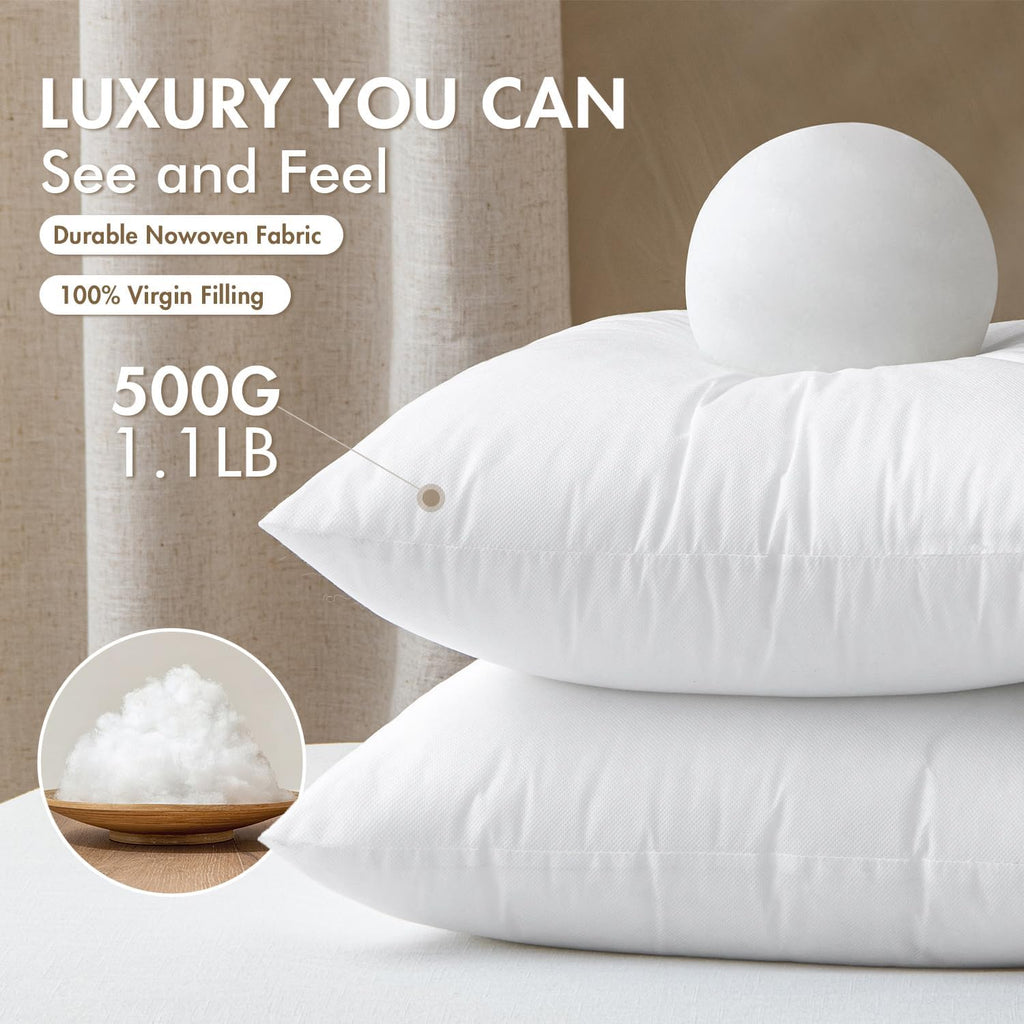 Throw Pillow Inserts 18x18 Inches with 100% Virgin Filling - Set of 2