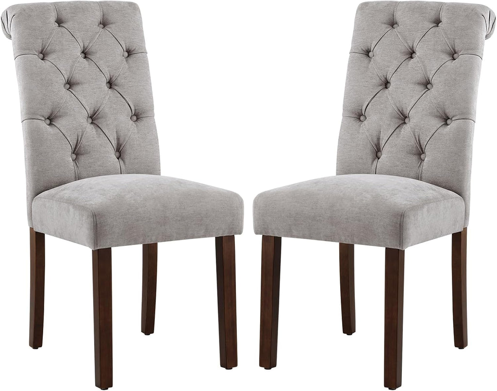 Button Tufted Dining Chairs Set of 2, Parsons Upholstered Fabric Dining Room Chairs Kitchen Chairs with Wood Legs and