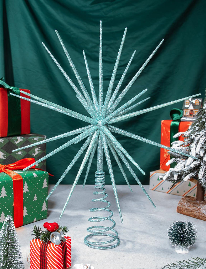 13.7 Inch Blue Christmas Tree Topper - 3D Burst Blue Tree Topper, Exploding Star Christmas Tree New Year Holiday Tree