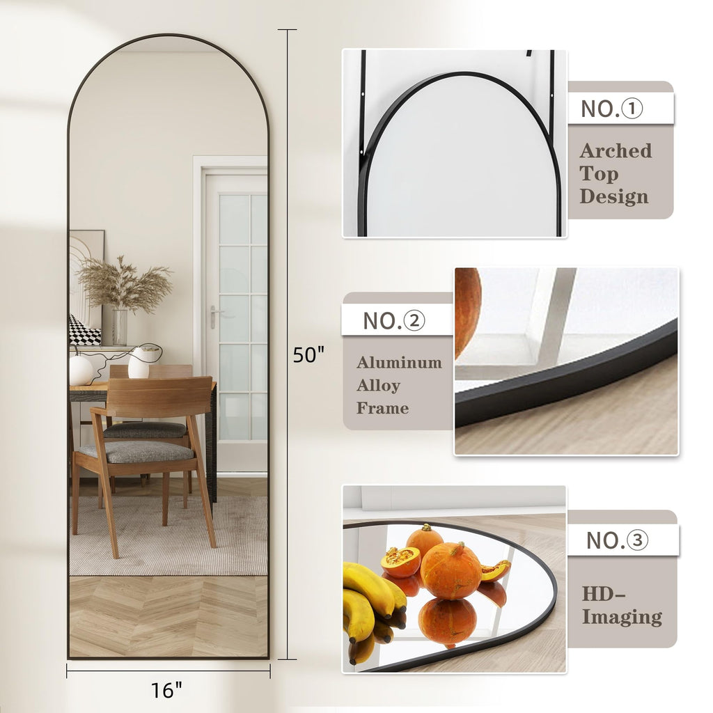 50"x 16" Door Mirror, Full Length Mirror Over The Door, Black