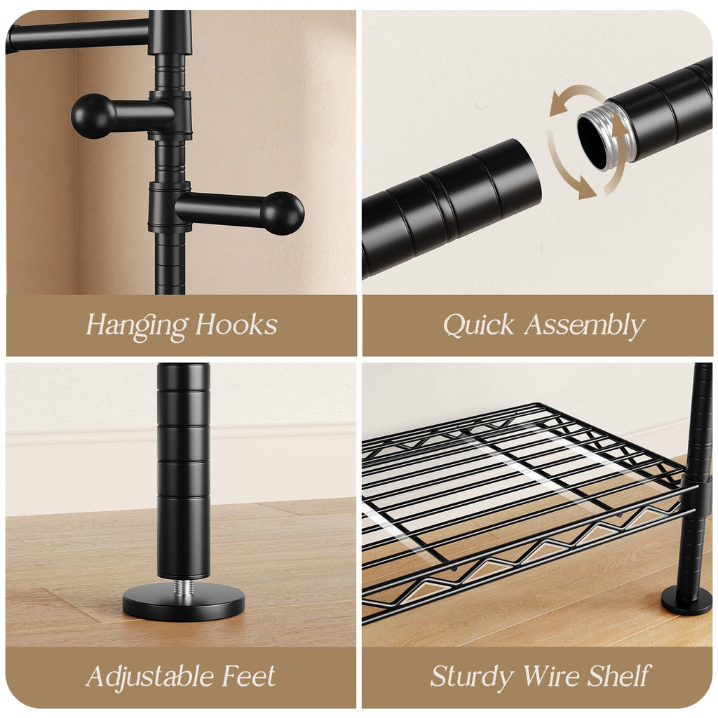 Wall Mounted Closet System, Heavy Duty 2-Row Clothes Rack, Expandable Industrial Pipe Closet Organizers and Storage