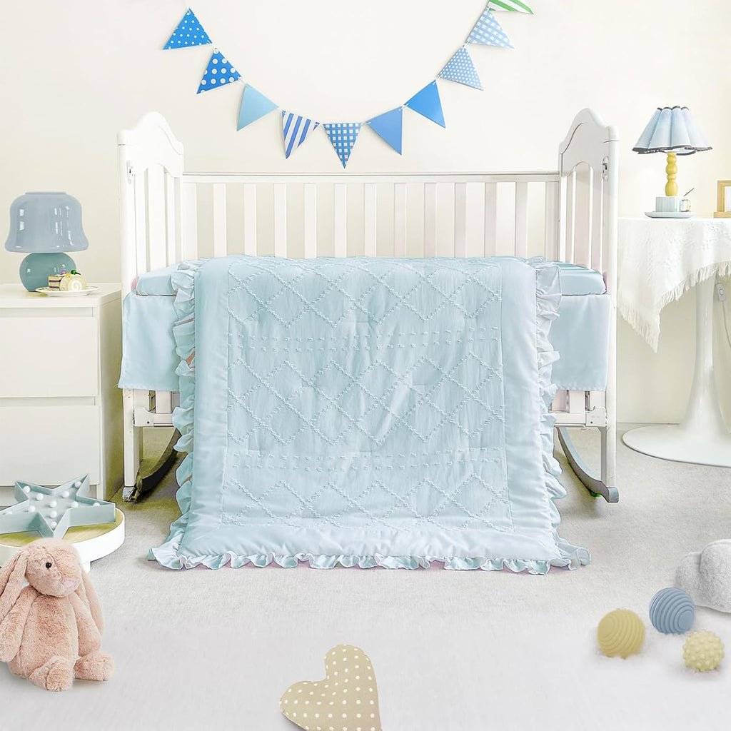 Crib Bedding Set for Girls, 3 Piece Boho Crib Comforter Set Ruffle, Baby Boy Crib Bedding Set Nursery Blanket Set