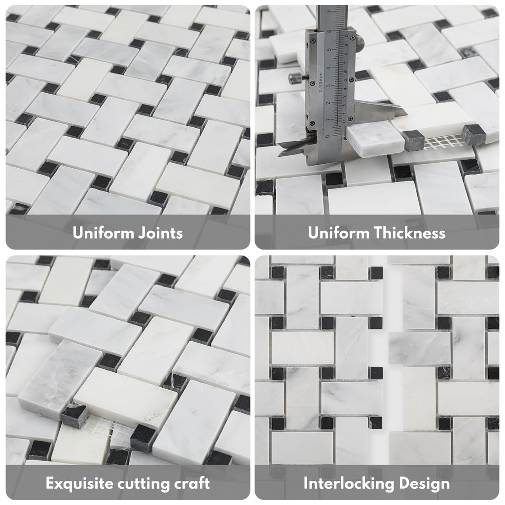 Bianco Alba Stone White Marble Basketweave Marble Mosaic Tile Wall Bathroom Shower Floor (5 Sheet,Polished)