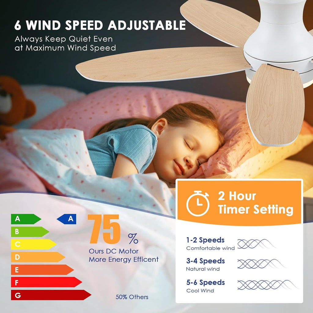 48 Inch Ceiling Fan with Light, White Flush Mount Ceiling Fan with Remote and APP Control, Dimmable and 6 Wind Speed, Modern Low Profile Fan Light for Bedroom, Covered Outdoor A101-B0DC6DDD5N