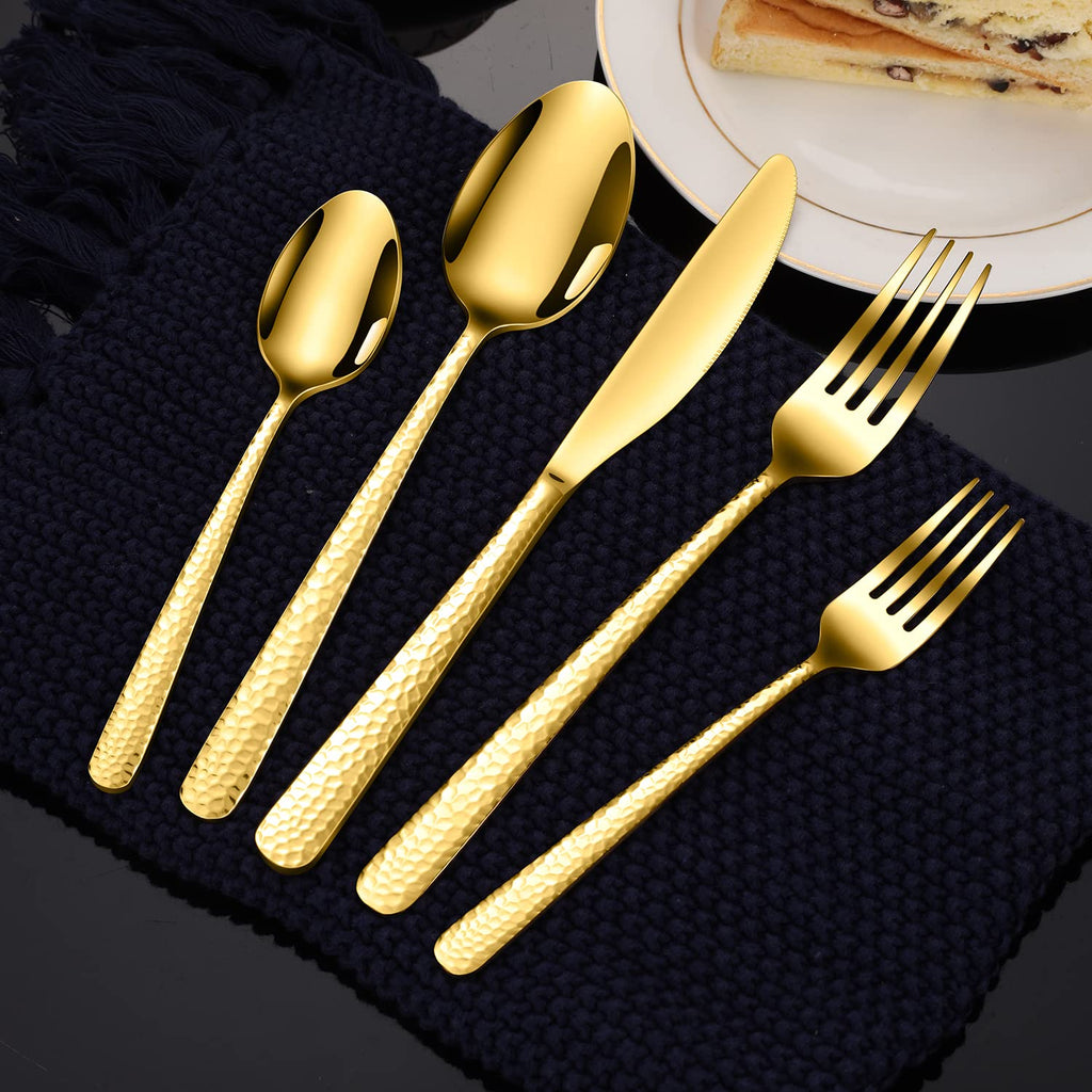 Hammered Silverware Set, 30 Pieces Flatware Set Service for 6, Mirror Polished Cutlery Utensil Set Include Fork Knife