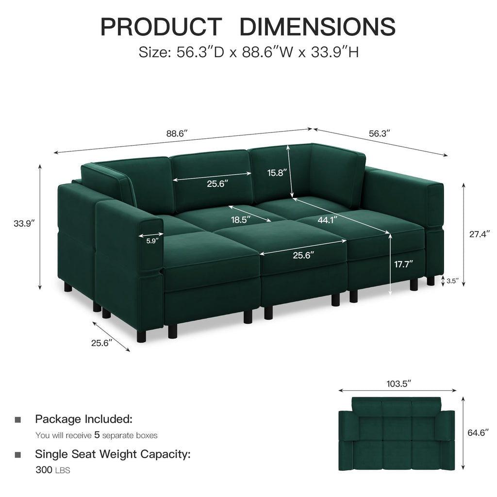 Modular Velvet Sectional Sofa with Chaise Lounge Sectional Sleeper Sofa with Storage Chaise Bed Couch Green