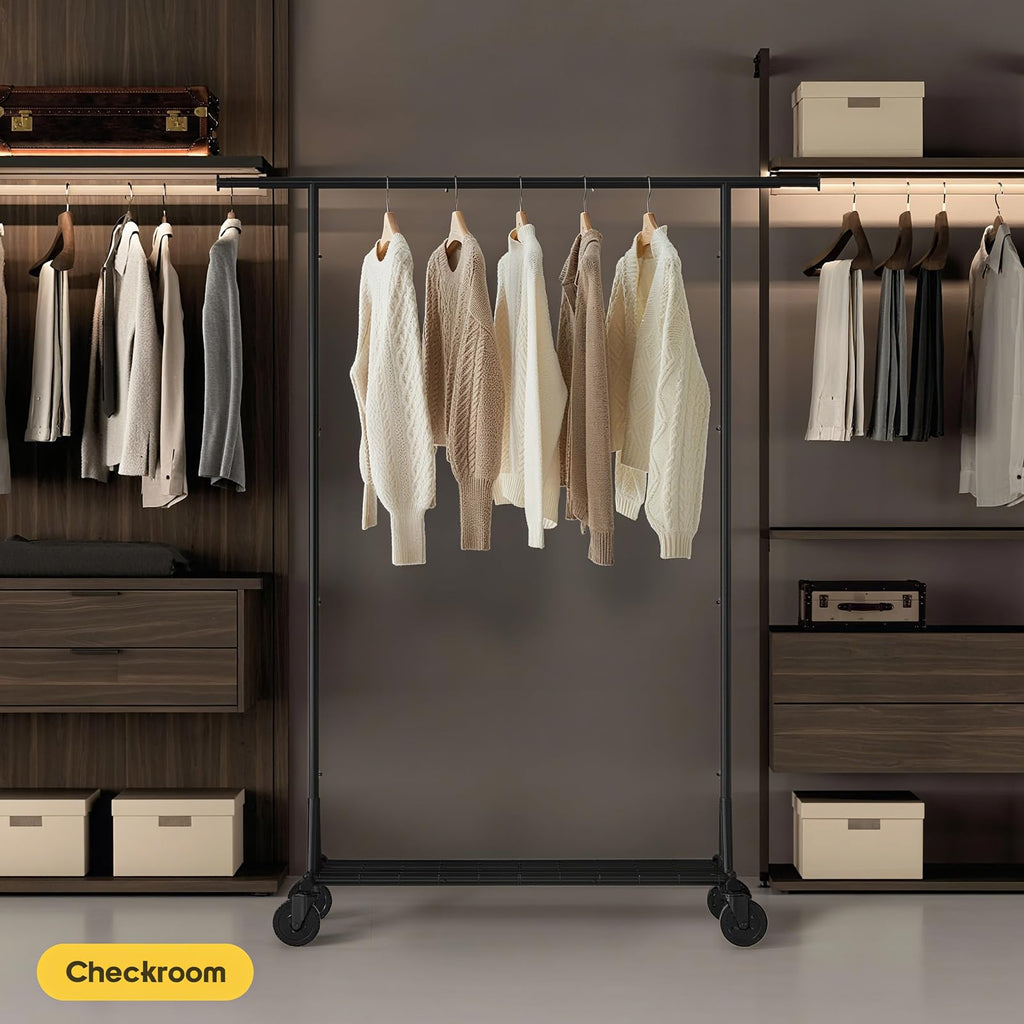Heavy Duty Rolling Garment Rack with Wheels, 550LBS Clothing Rack Black