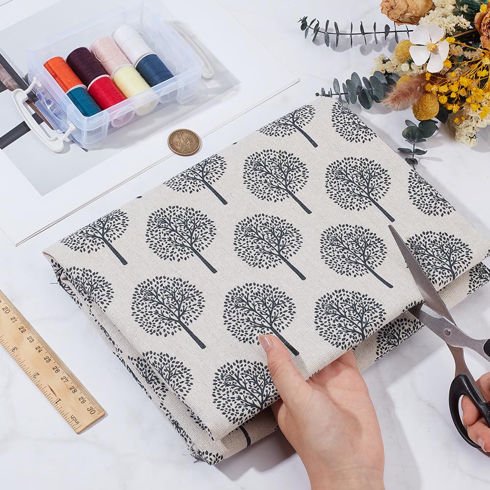 1.09 Yards 62.21 Inch Tree Linen Fabric Black Trees Soft Breathable Upholstery Linens Lightweight Quilting Cloth