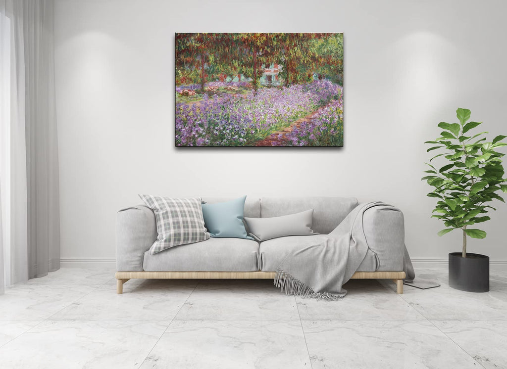 Irises in Monet's Garden, 1900 by Claude Monet - Large Canvas Art Bathroom Wall Decor Painting Print Framed Bedroom