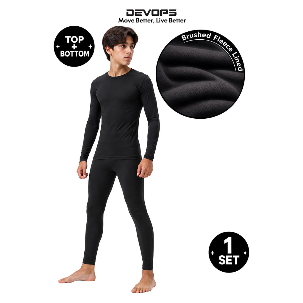 Kids Thermal Underwear Set Long Johns for Boys and Girls Black