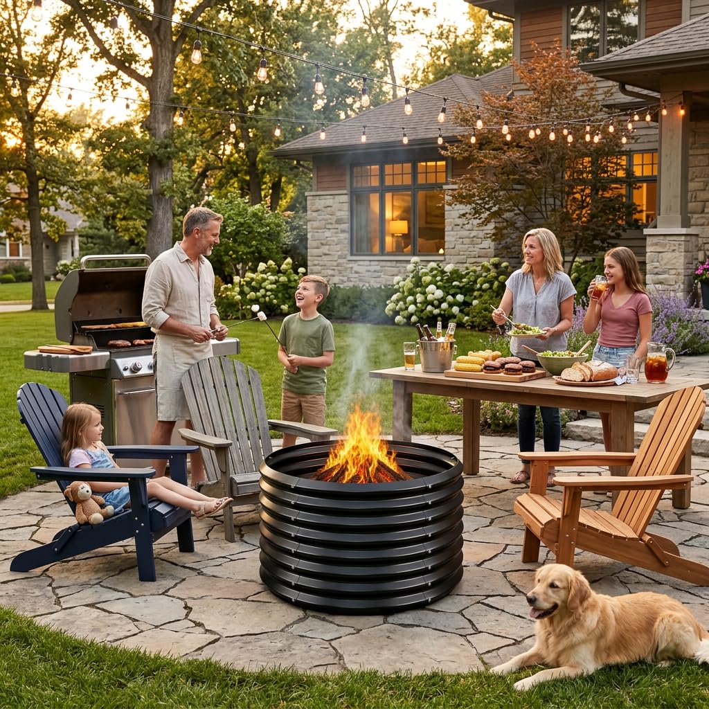 36 inch Fire Pit Ring, Galvanized Fire Ring 2ft high, Wood Burning Fire Pits Ring, Outdoor Fireplace Height 24 Inch