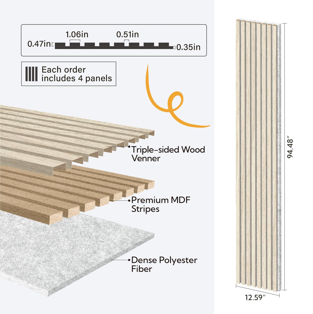 Wood Panels for Wall 4Pack 94.5"x12.6" Light Oak
