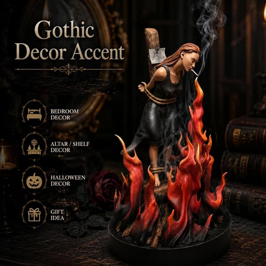 Witch Burn Sculpture Backflow Incense Burner, Gothic Witch Incense Holder with Waterfall Smoke Effect, Resin Dark