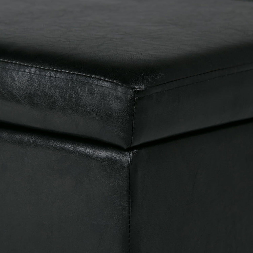 Avalon Storage Ottoman Bench - 48 inch Wide Upholstered Vegan Leather Rectangle Storage Ottoman Bench in Carbon