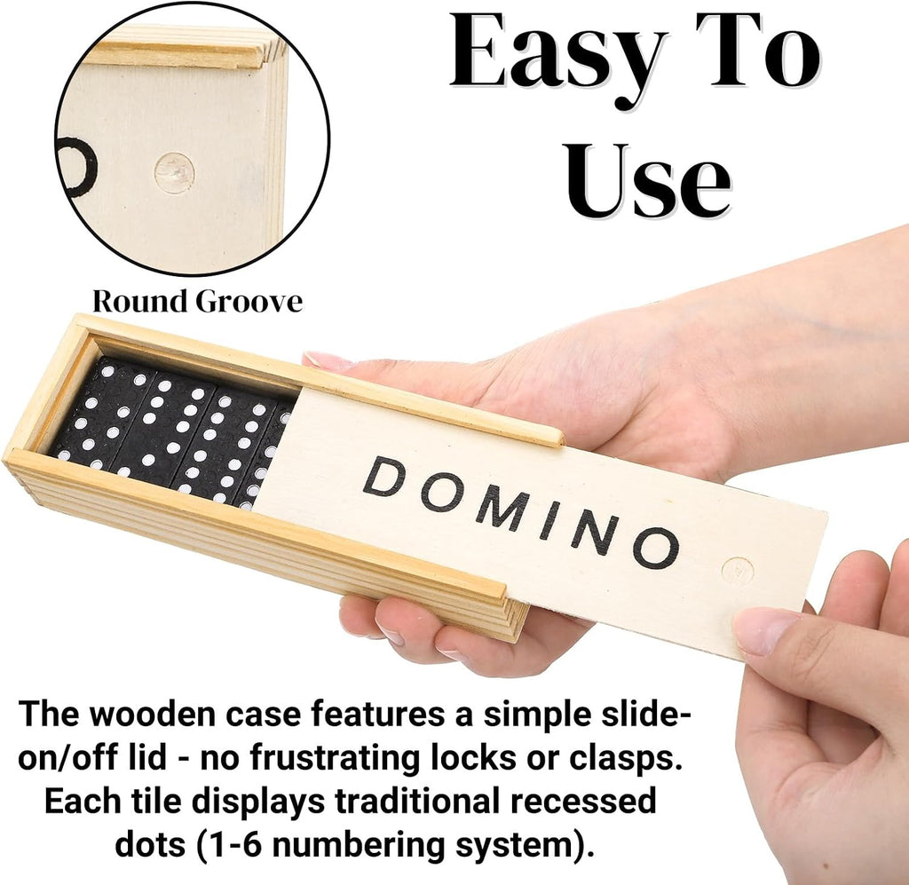 Mini Wooden Dominoes Set, Double 6 Dominos Game with Wood Case&Instructions, Bulk Domino Party Favor, 28 - Set of 30