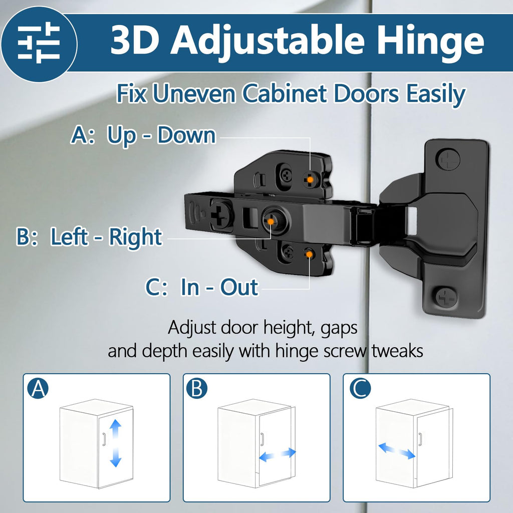 10 Pack Full Overlay Frameless Soft Close Cabinet Hinges, 110° 3D Adjustable Concealed European Hinges, Quiet