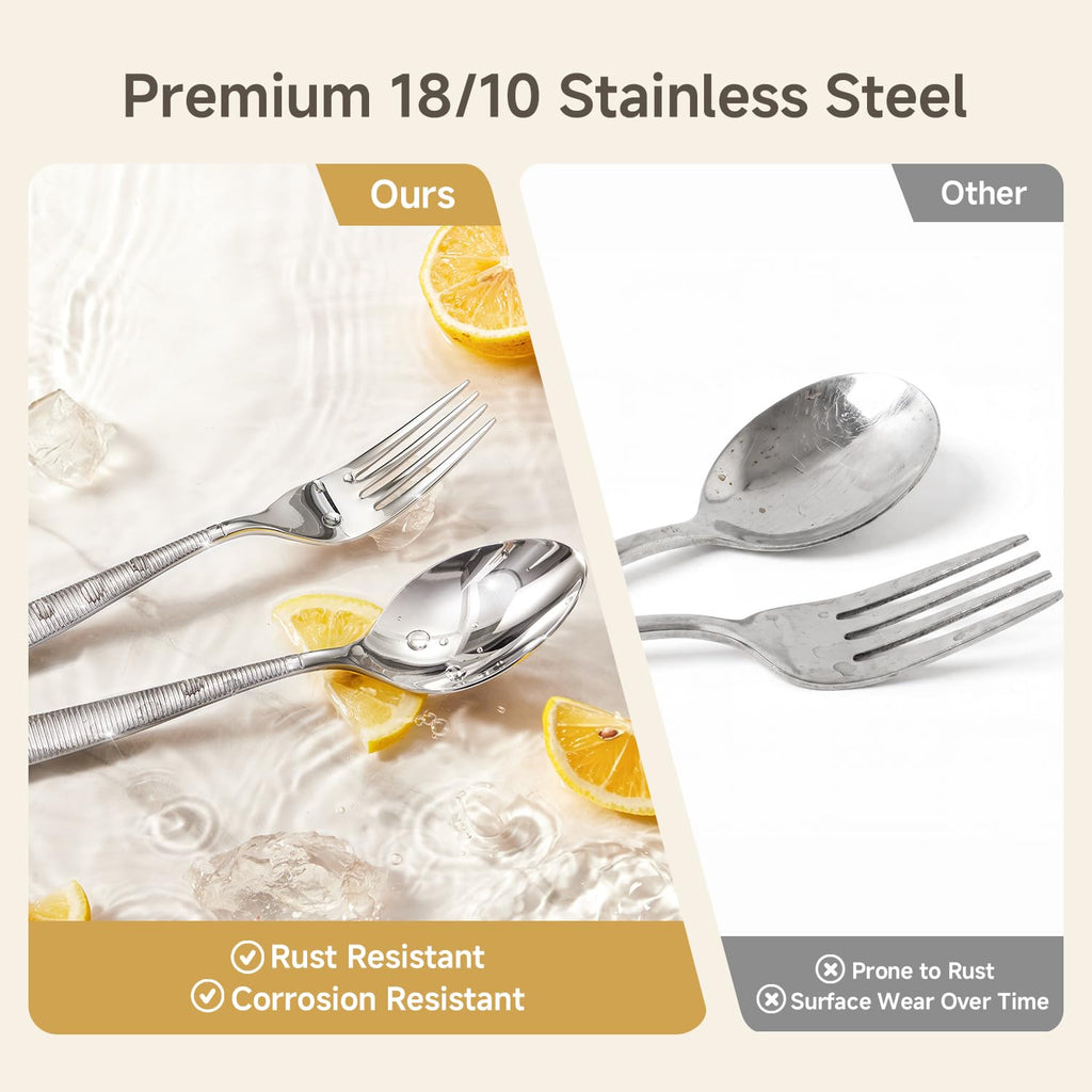20-Piece Ribbed Silverware Set, 18/10 Stainless Steel Flatware