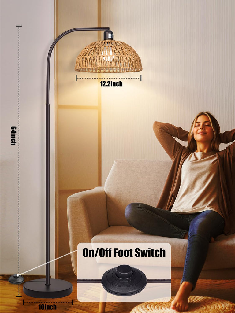 Boho Floor Lamp with Remote and Dimmable Bulb