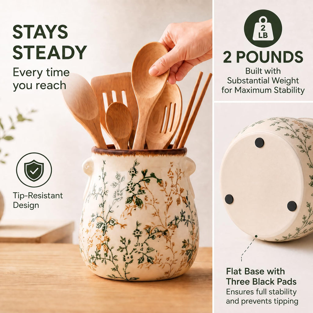 Utensil Holder Counter Ceramic Cooking Utensil Crock Organizer for Countertop Heavy Large Holder for Spatulas Spoons