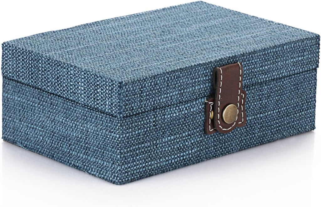Treasure Chest Jewelry Box Wooden Decorative Box with Linen Covered