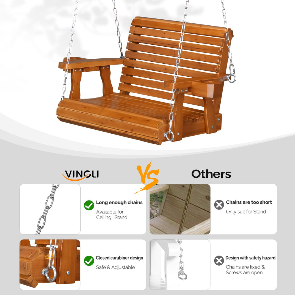 440 LBS Heavy Duty 1-Person Wooden Porch Swing, Brown