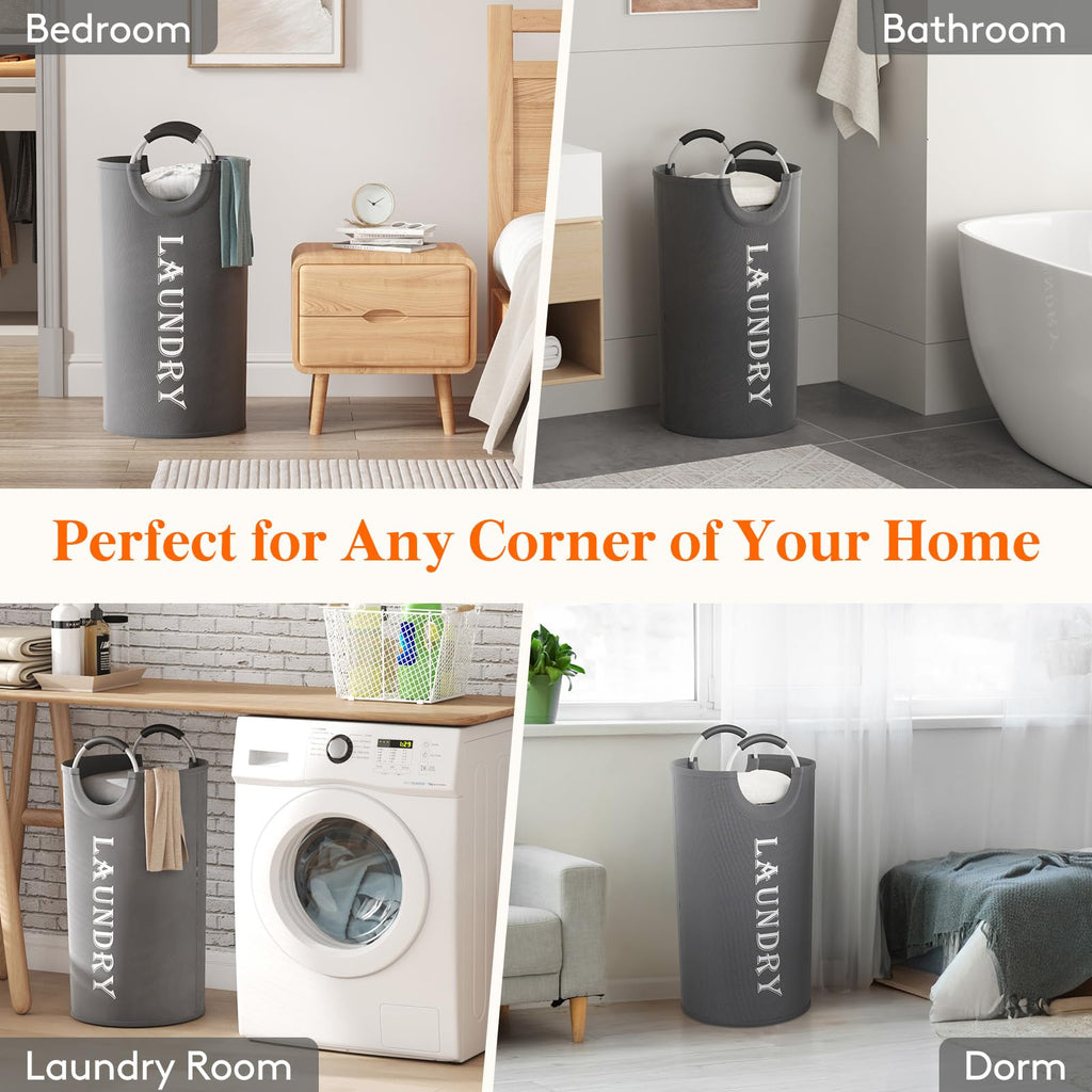 2 Pack 100L Laundry Basket with Aluminum Handles, Grey