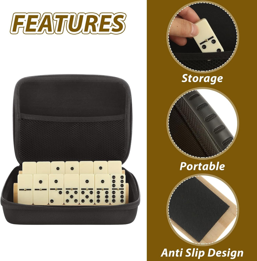 Dominoes Set for Adults with 4 Wooden Racks/Trays, Double 6 Dominoes Travel Set with Portable Case Double Six