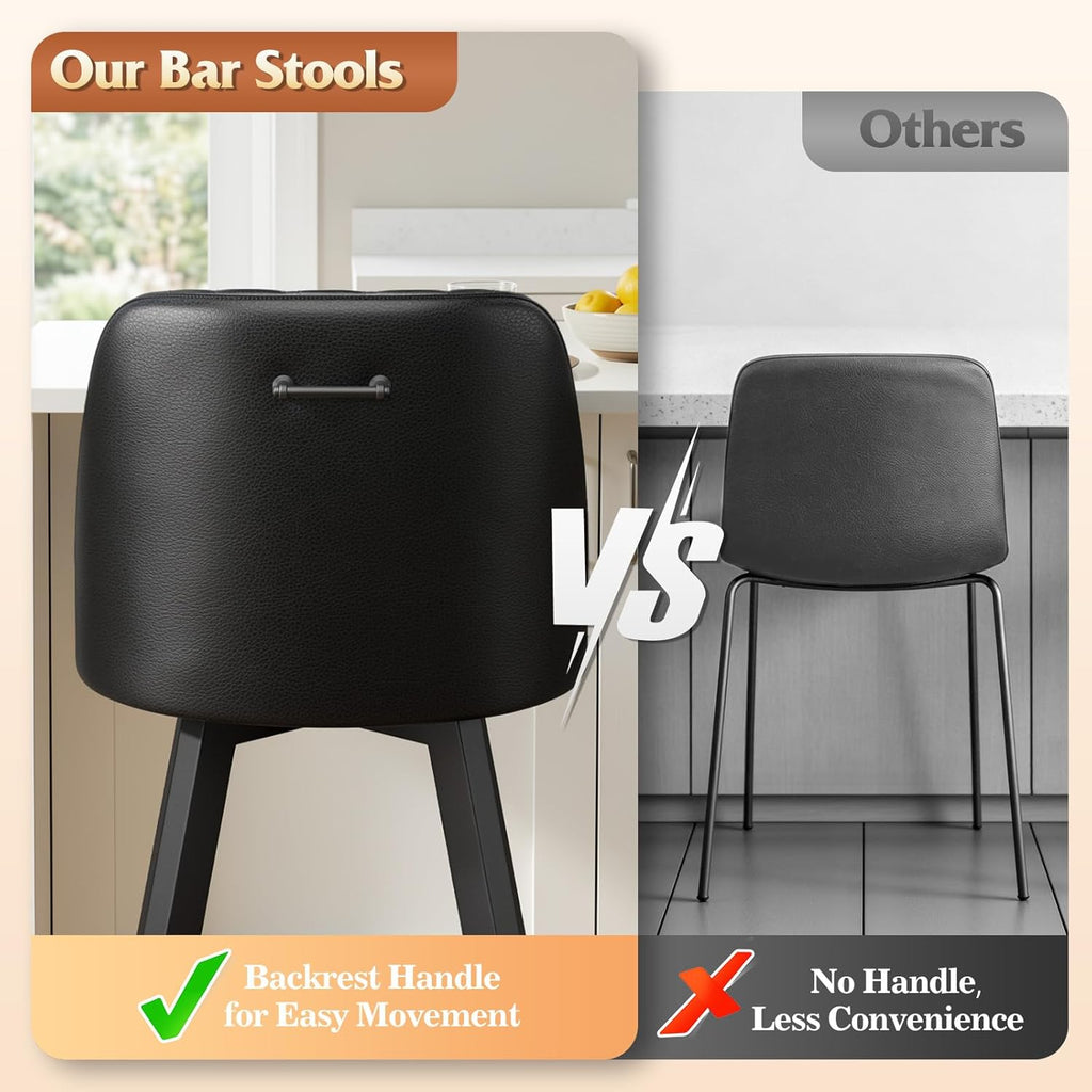 Swivel Bar Stools with Backs, 26 Inches Counter Height Bar Stools Set of 3, PU Leather Upholstered Counter Barstools
