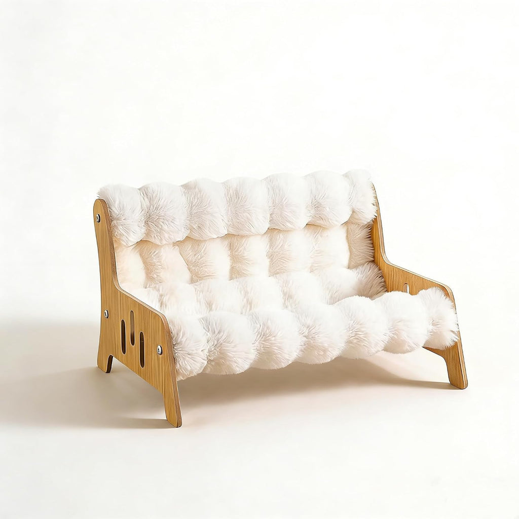 Elevated Pet Sofa Bed with Fluffy Plush Cushion Wood Frame